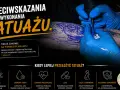 Rękawiczki ochronne wykonują tatuaż. Informacje o przeciwwskazaniach do wykonania tatuażu, w tym o chorobach i lekach.