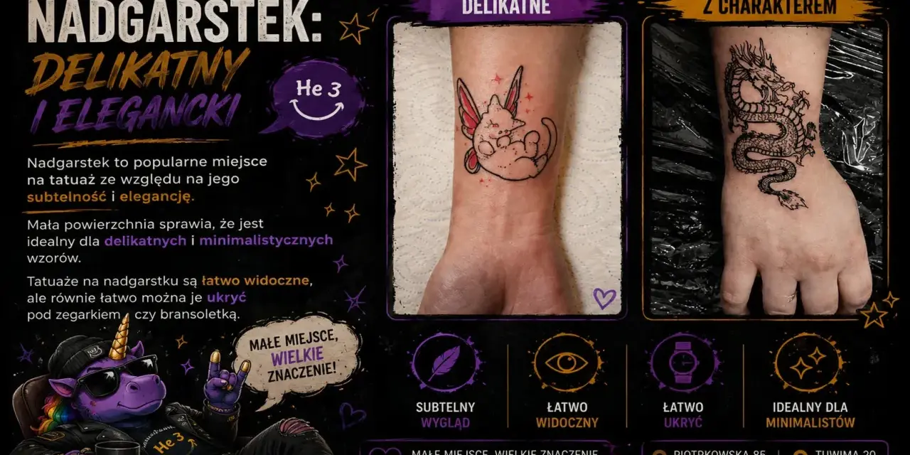 Delikatny tatuaż na przedramieniu w kształcie bajkowego stworka i smoka. Idealne miejsce na tatuaż, który mówi o Tobie.