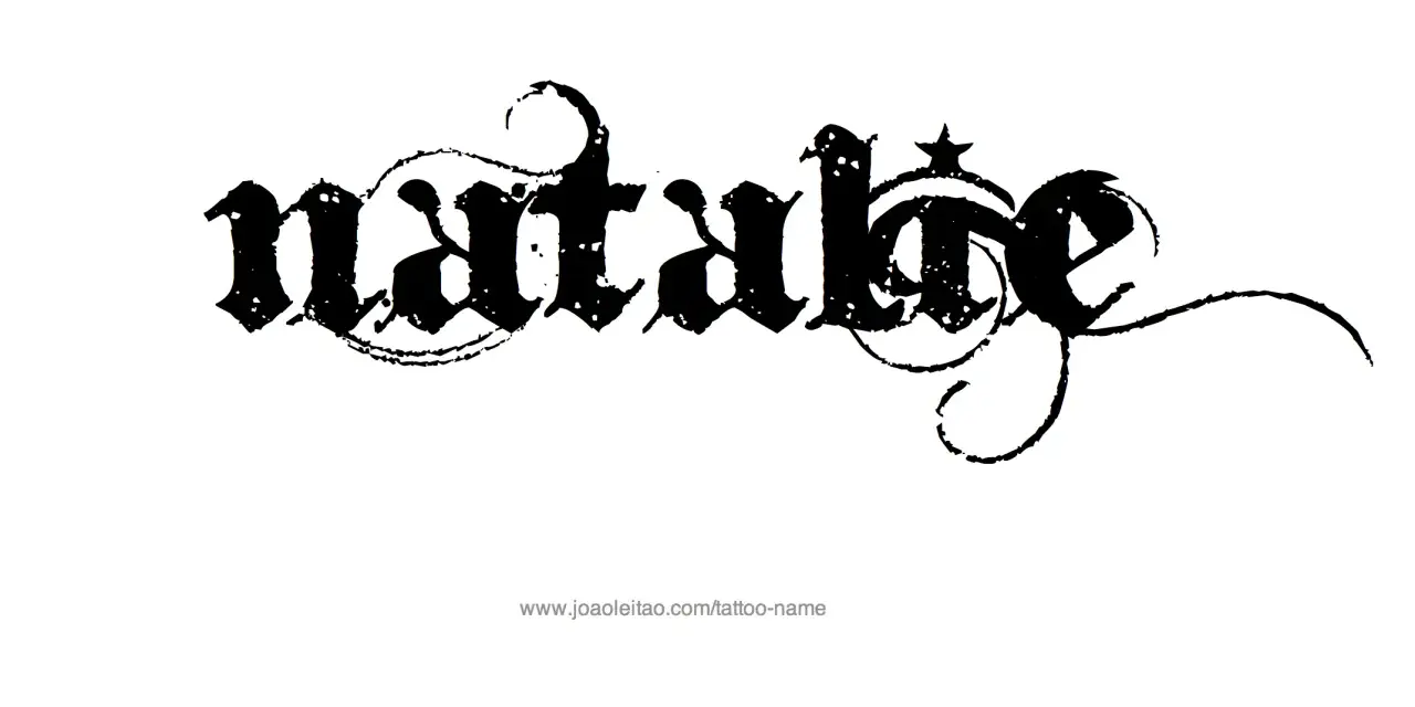 Czarny, stylizowany napis "natalie" w gotyckim stylu, idealny jako tatuaż.