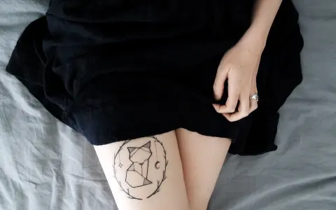Geometryczny tatuaż lisa w okręgu gałązek. Nawet tatuaż po 30 latach wygląda świetnie.