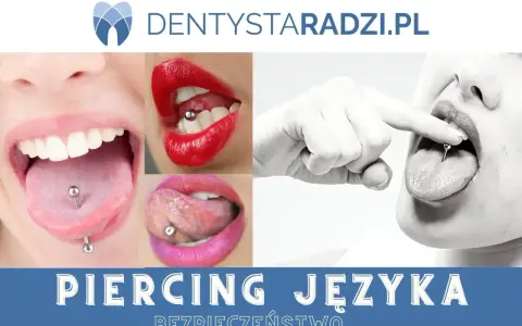 Kolczyk w języku, widoczna opuchlizna po przekłuciu. Zdjęcia pokazują różne etapy gojenia i wygląd języka z kolczykiem.