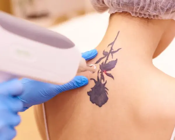Usuwanie tatuażu z wzorem chemicznym za pomocą lasera.