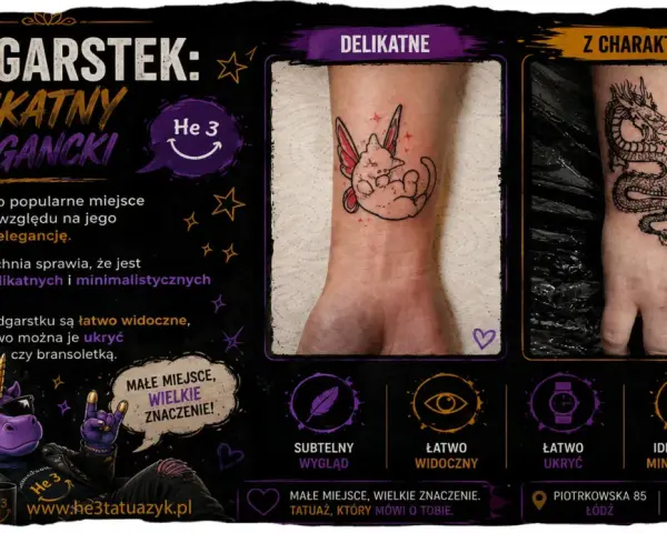 Delikatny tatuaż na przedramieniu w kształcie bajkowego stworka i smoka. Idealne miejsce na tatuaż, który mówi o Tobie.