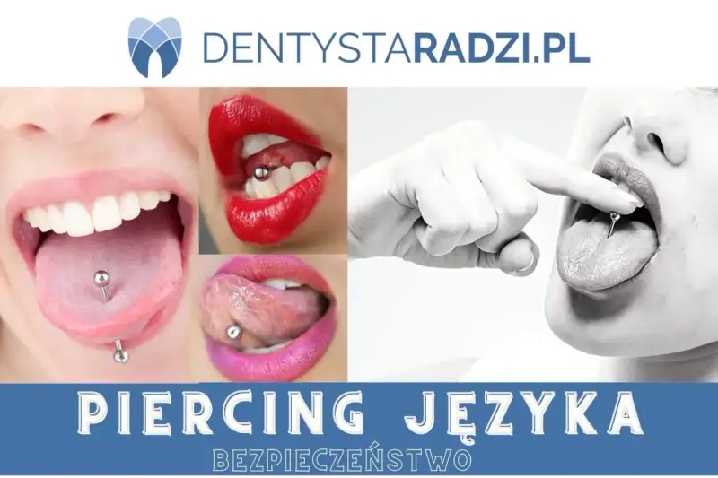 Kolczyk w języku, widoczna opuchlizna po przekłuciu. Zdjęcia pokazują różne etapy gojenia i wygląd języka z kolczykiem.